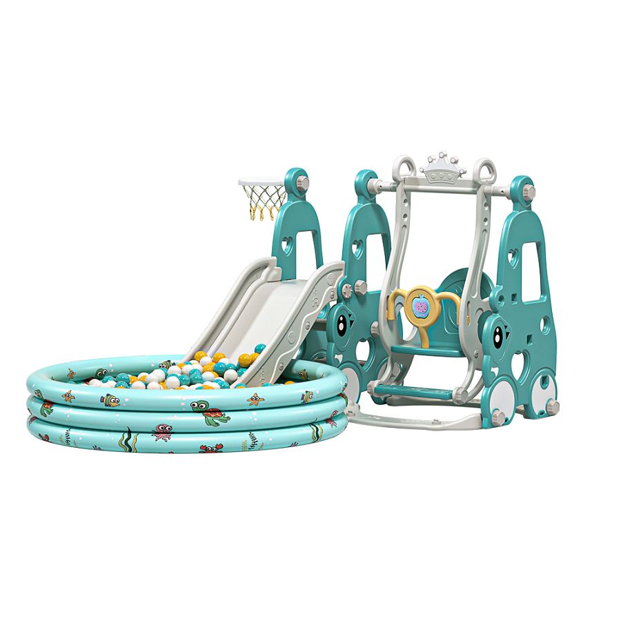 4-in-1 Outdoor Spielzeug mit Rutsche, Schaukel, Basketballkorb und Ballpool