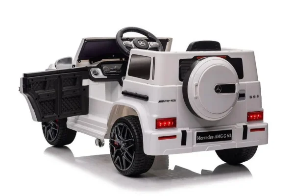 Kinderfahrzeug - Elektro Auto "Mercedes G63 AMG" - Lizenziert - 12V Akku,2 Motoren- 2,4Ghz Fernsteuerung, MP3+Ledersitz+EVA-Weiss – Bild 6