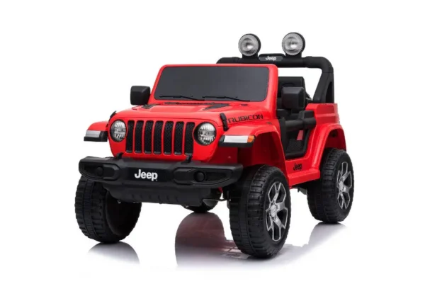 Kinderfahrzeug - Elektro Auto "Jeep Wrangler Rubicon" - lizenziert - 12V10AH Akku + 4 Motoren + 2,4Ghz+Ledersitz+EVA -Rot – Bild 4