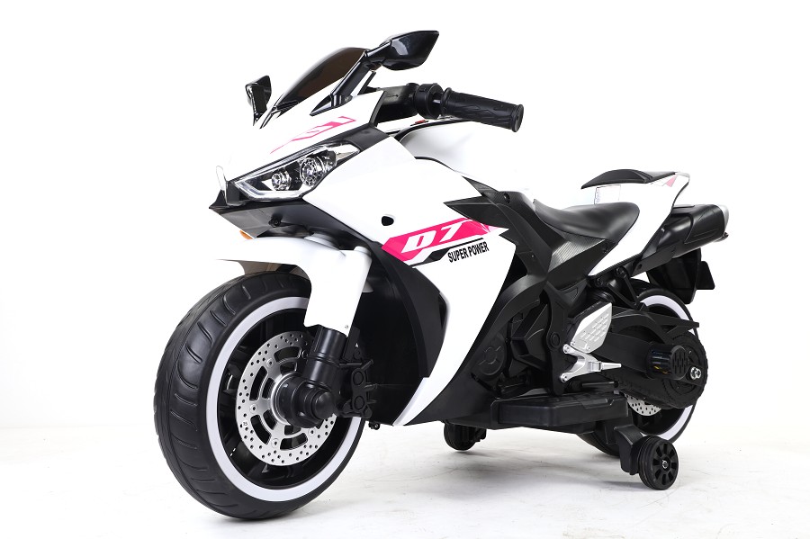 Elektro Kindermotorrad 888 - 12V 4,5A Akku - mit Stützräder, Musik und Lichter -Weiss