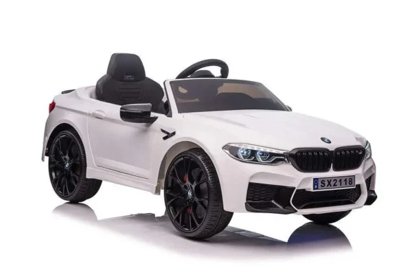 Elektro Kinderfahrzeug "BMW M5" - lizenziert - 12V7A Akku, 2 Motoren- 2,4Ghz Fernsteuerung, MP3, Ledersitz+EVA-Weiss – Bild 9