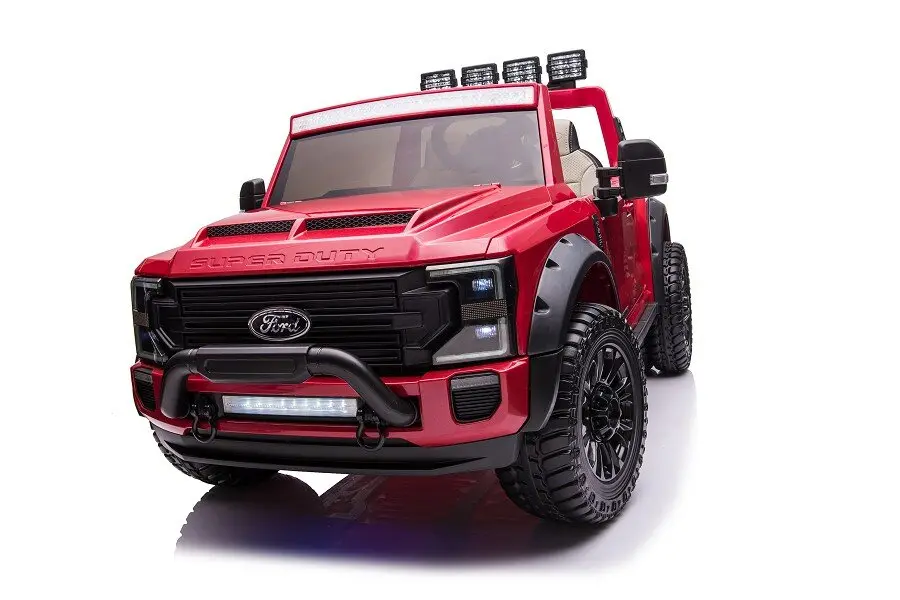 Elektro Kinderauto "Ford Super Duty" - lizenziert - 12V14AH Akku und 4 Motoren- 2,4Ghz + MP3 + Leder + EVA- Rot