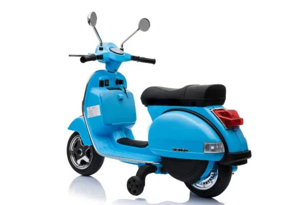 Kinderfahrzeug - Elektro Kindermotorrad "Vespa" - Lizenziert - 12V - 2 Motoren - MP3 - Ledersitz + EVA
