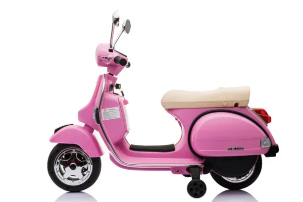 Kinderfahrzeug - Elektro Kindermotorrad "Vespa" - Lizenziert - 12V - 2 Motoren - MP3 - Ledersitz + EVA – Bild 8