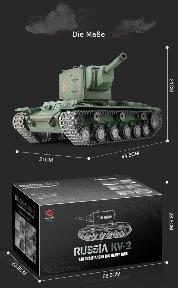 RC Panzer "Russicher KV-2" Heng Long 1:16 mit R&S, Metallgetriebe (Stahl) und Metallketten -2,4Ghz -V 7.0 - PRO mit RRZ – Bild 8
