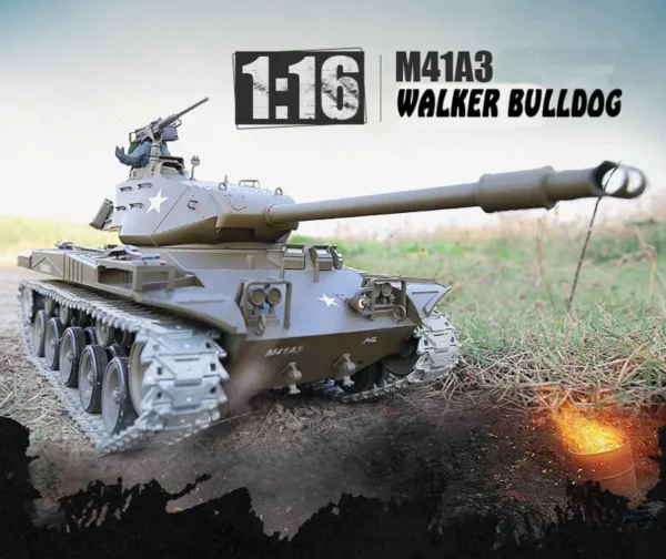 RC Panzer M41 A3 "WALKER BULLDOG" Heng Long 1:16 mit R&S, Metallgetriebe und Metallketten -2,4Ghz V7.0 -PRO